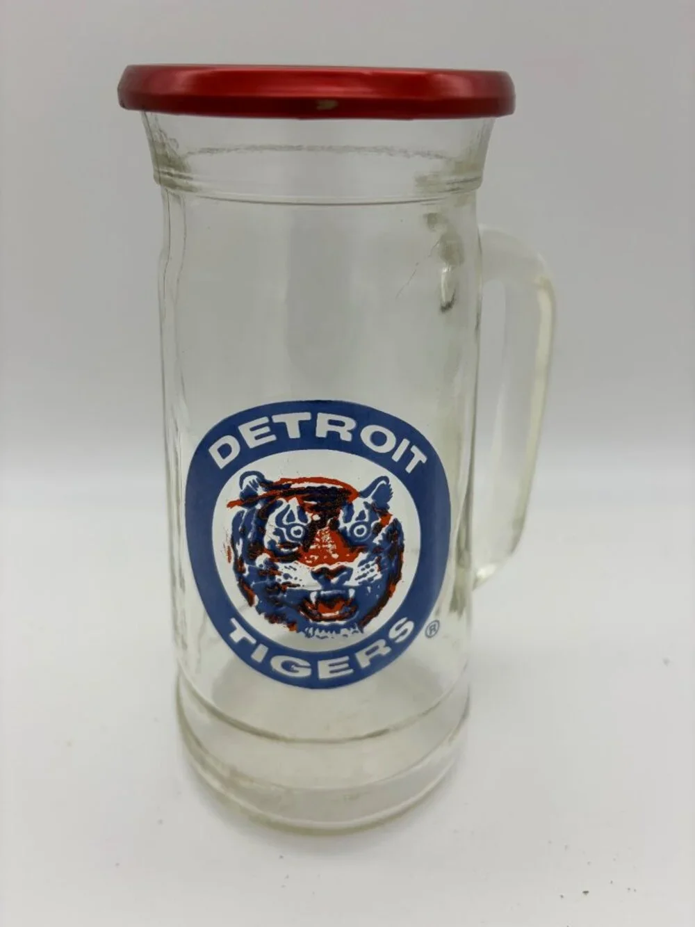 Vintage 1980s Detroit Tigers Mug O' Nuts Glass Beer Stein Peanut Jar Lid MLB USA